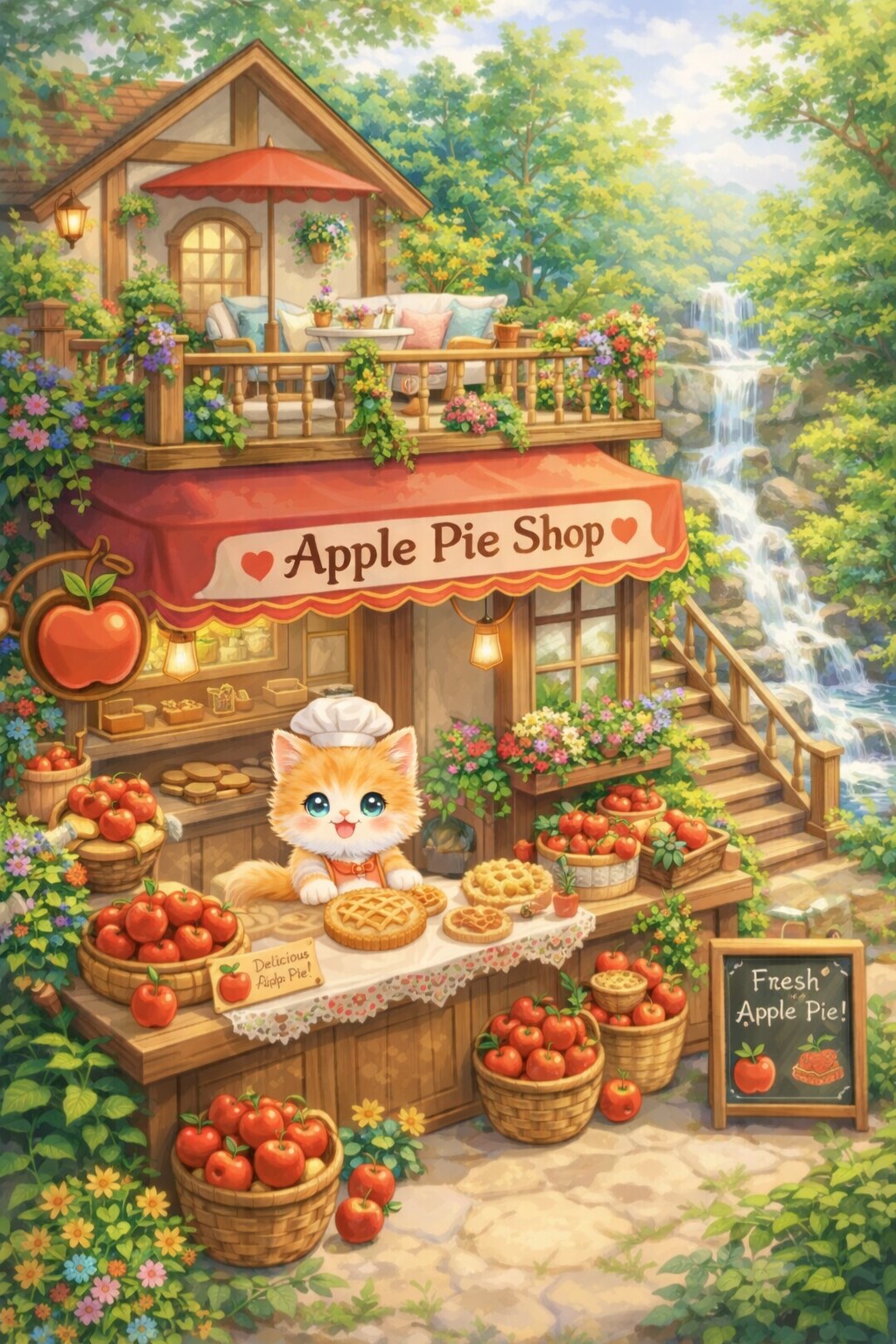 仔猫店主の焼きたてアップルパイ