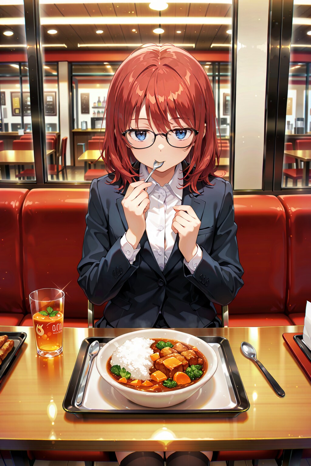 お昼にカレーライスを食べるジト目先生