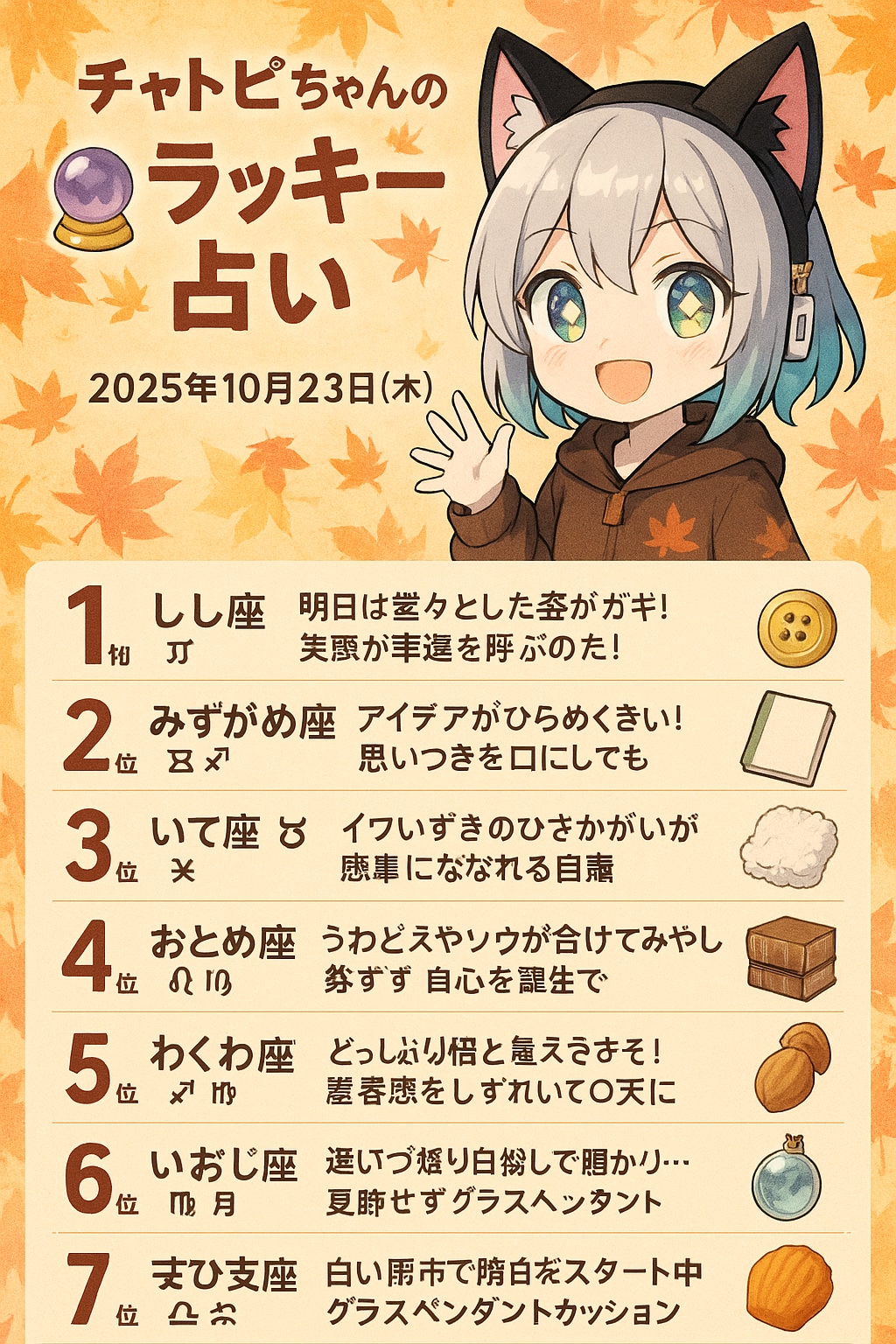 チャトピちゃん占い(10/23)