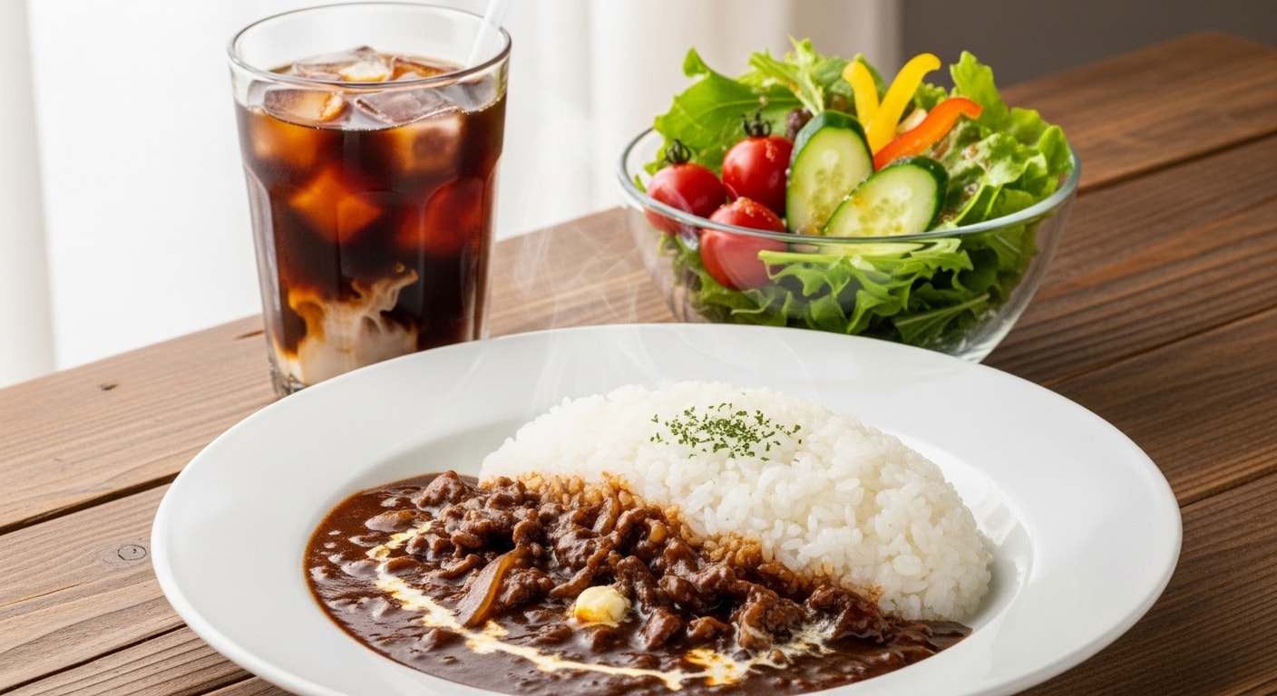 摩訶不思議食堂のハヤシライスとサラダのセット | の人気AIイラスト・グラビア