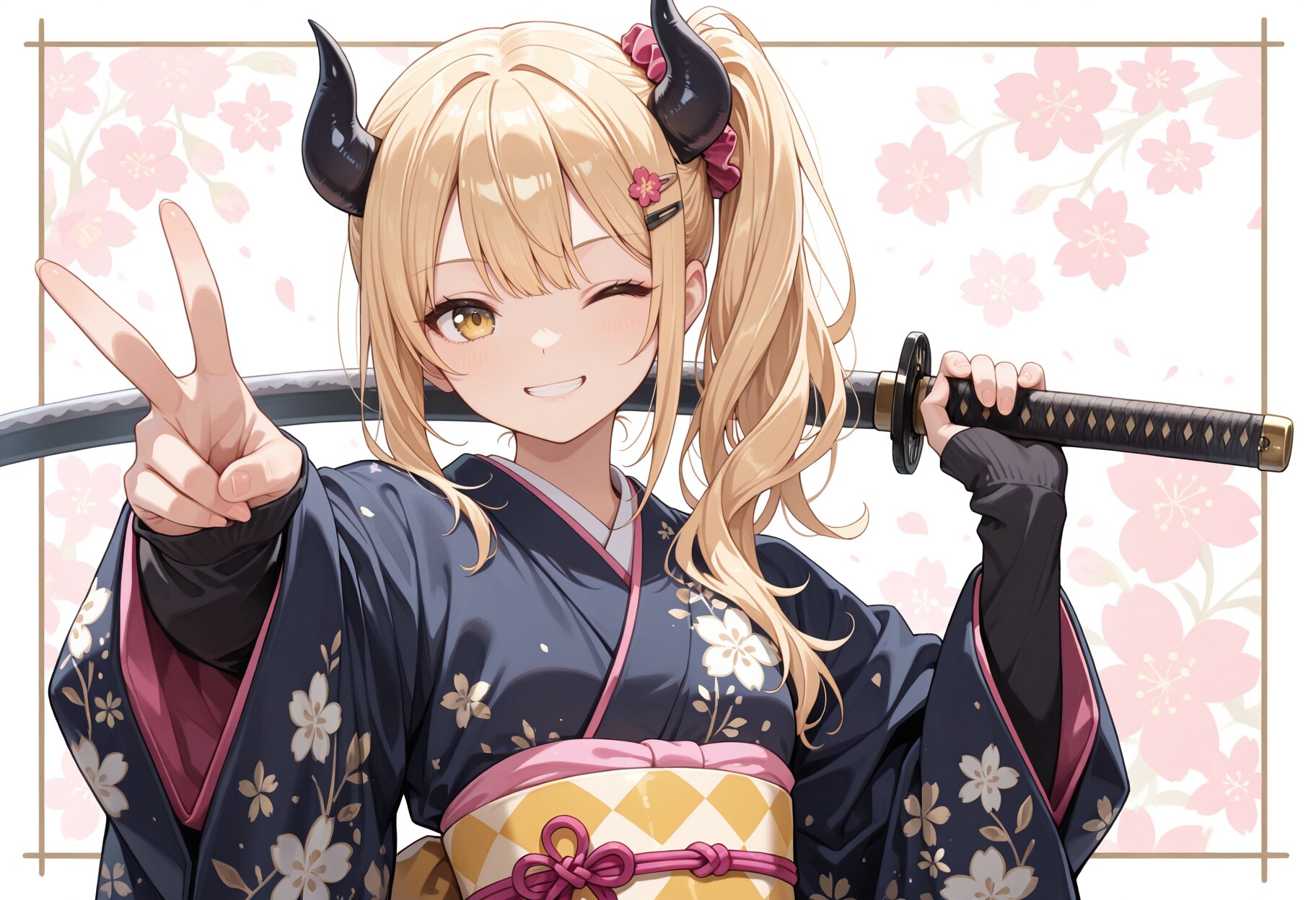 ギャルピースと着物と女鬼高生さん