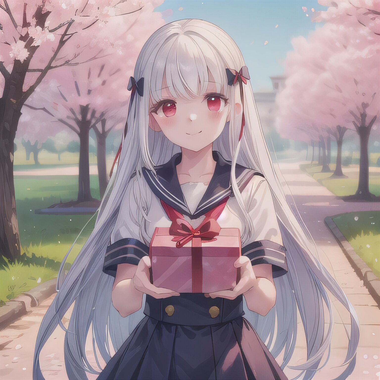 白髪ロングでセーラー服の少女３ | の人気AIイラスト・グラビア