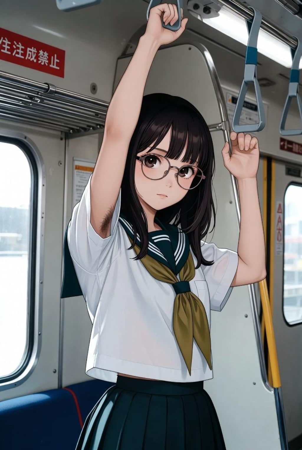 夏、少女、制服、腋毛