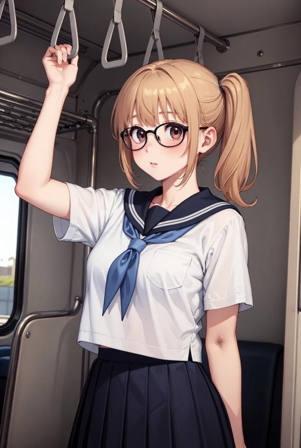 夏、少女、制服、腋毛