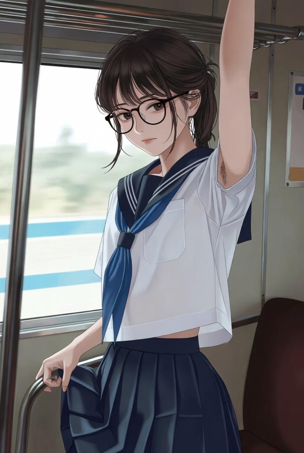 夏、少女、制服、腋毛