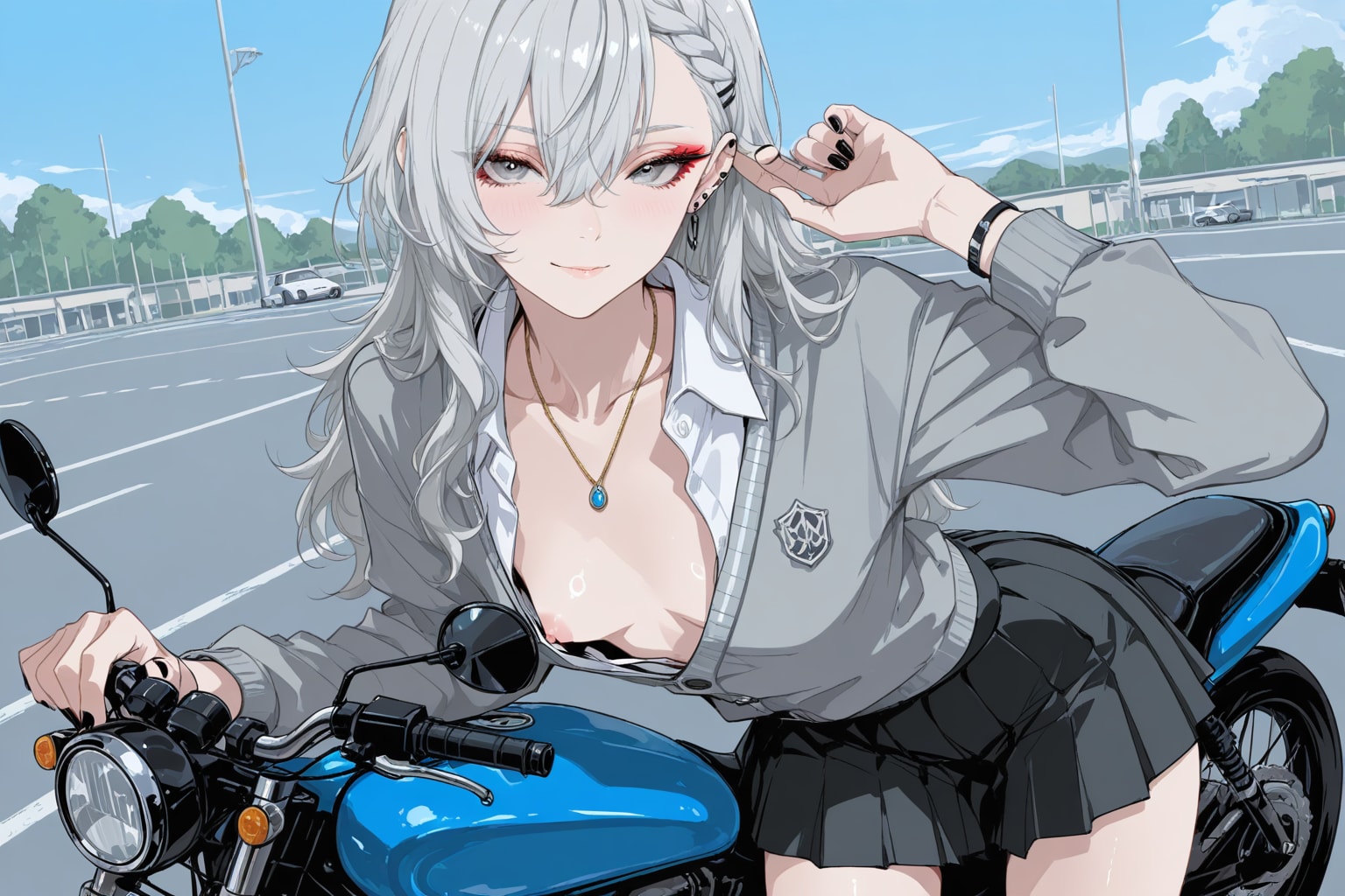 バイクと美乳