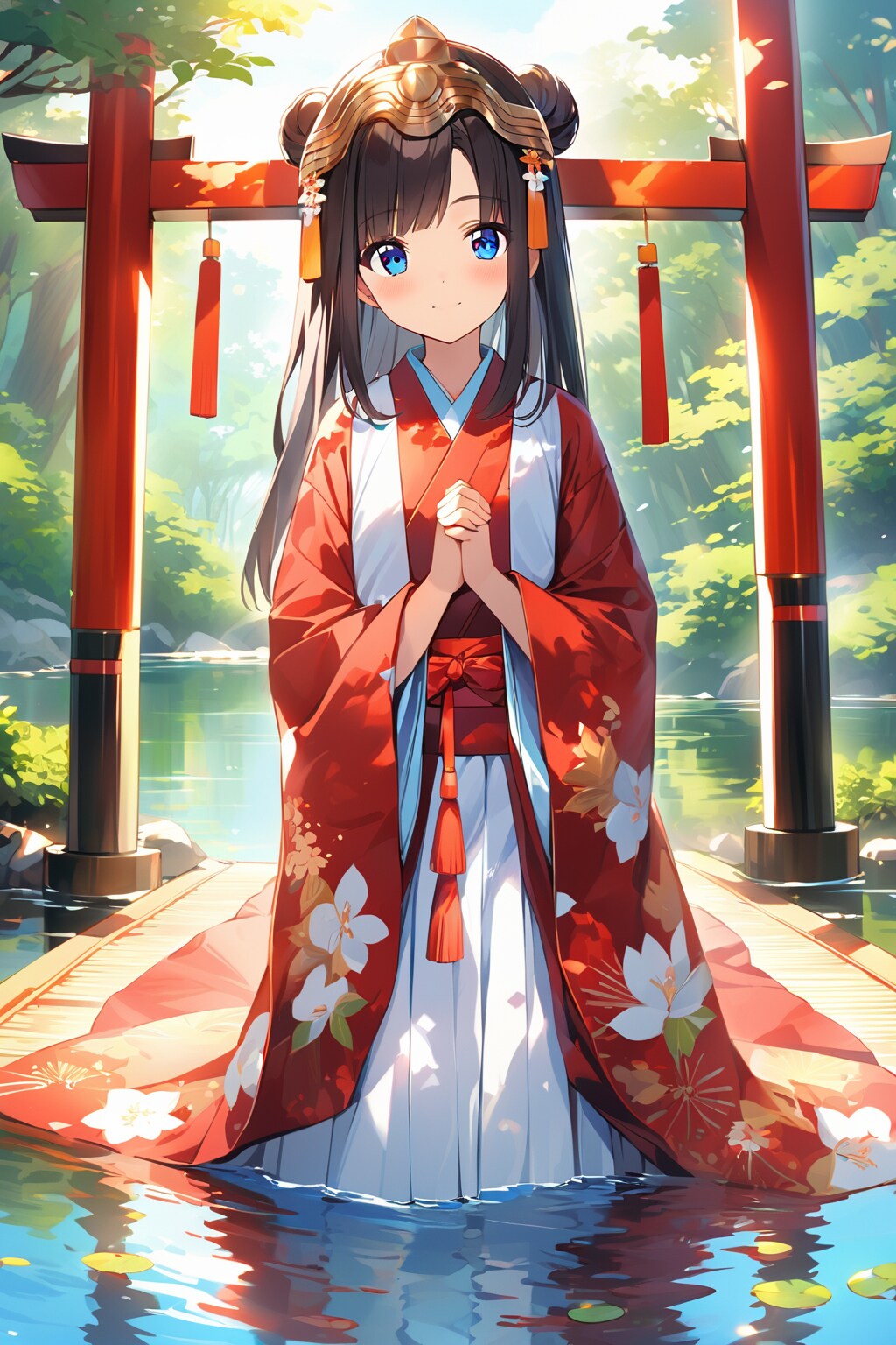 黒髪ロングで巫女服の少女２ | の人気AIイラスト・グラビア