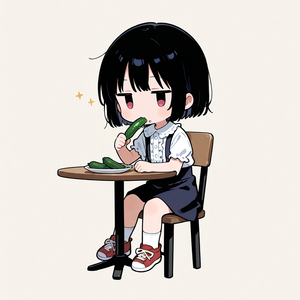 キュウリを食べる