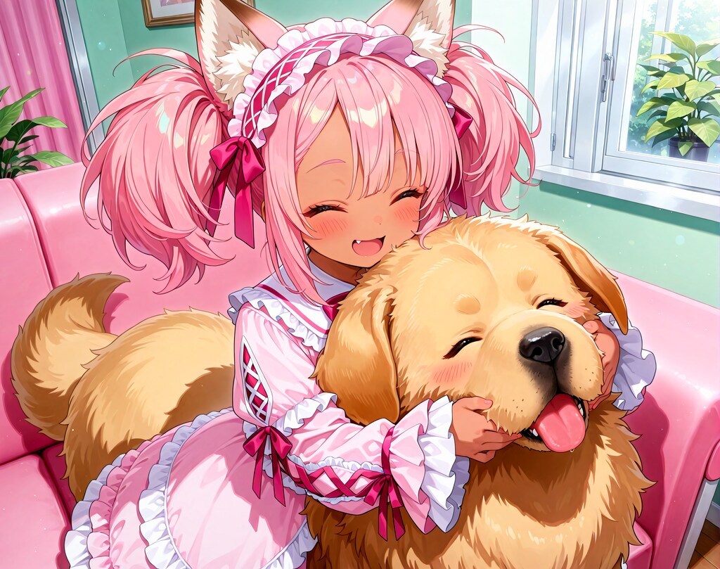 モフモフする桃狐ちゃん