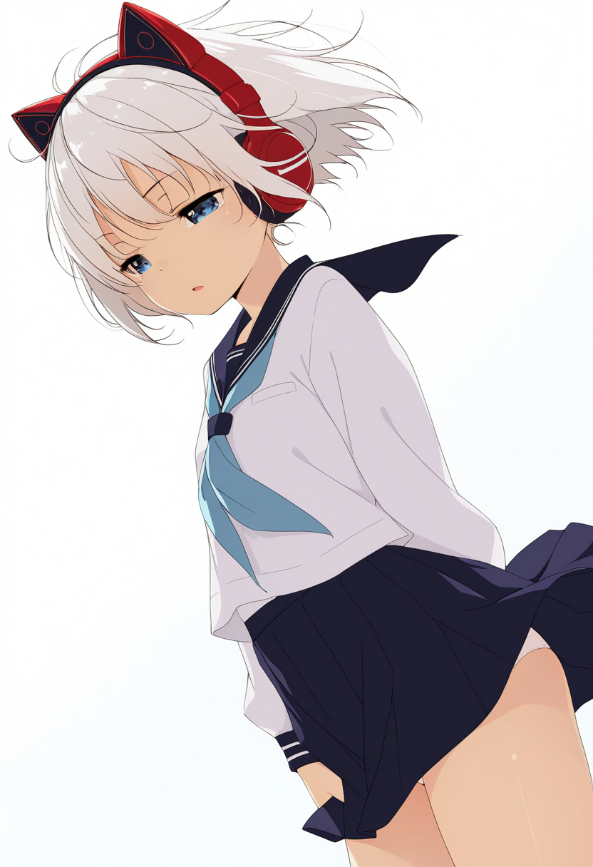 風つよ…パンチラな猫耳ヘッドホンちゃん
