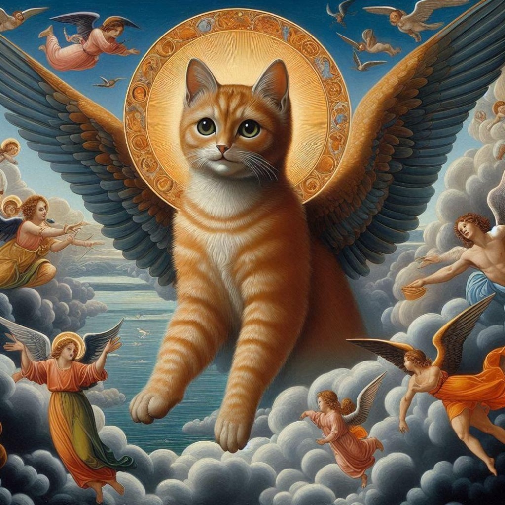 テンペラアニメ風、天使猫＆天使