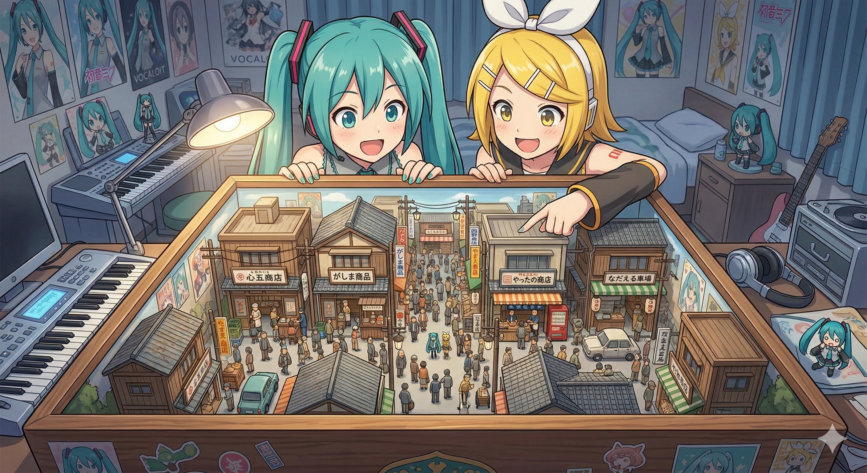 箱庭を楽しむミクさんリンさん