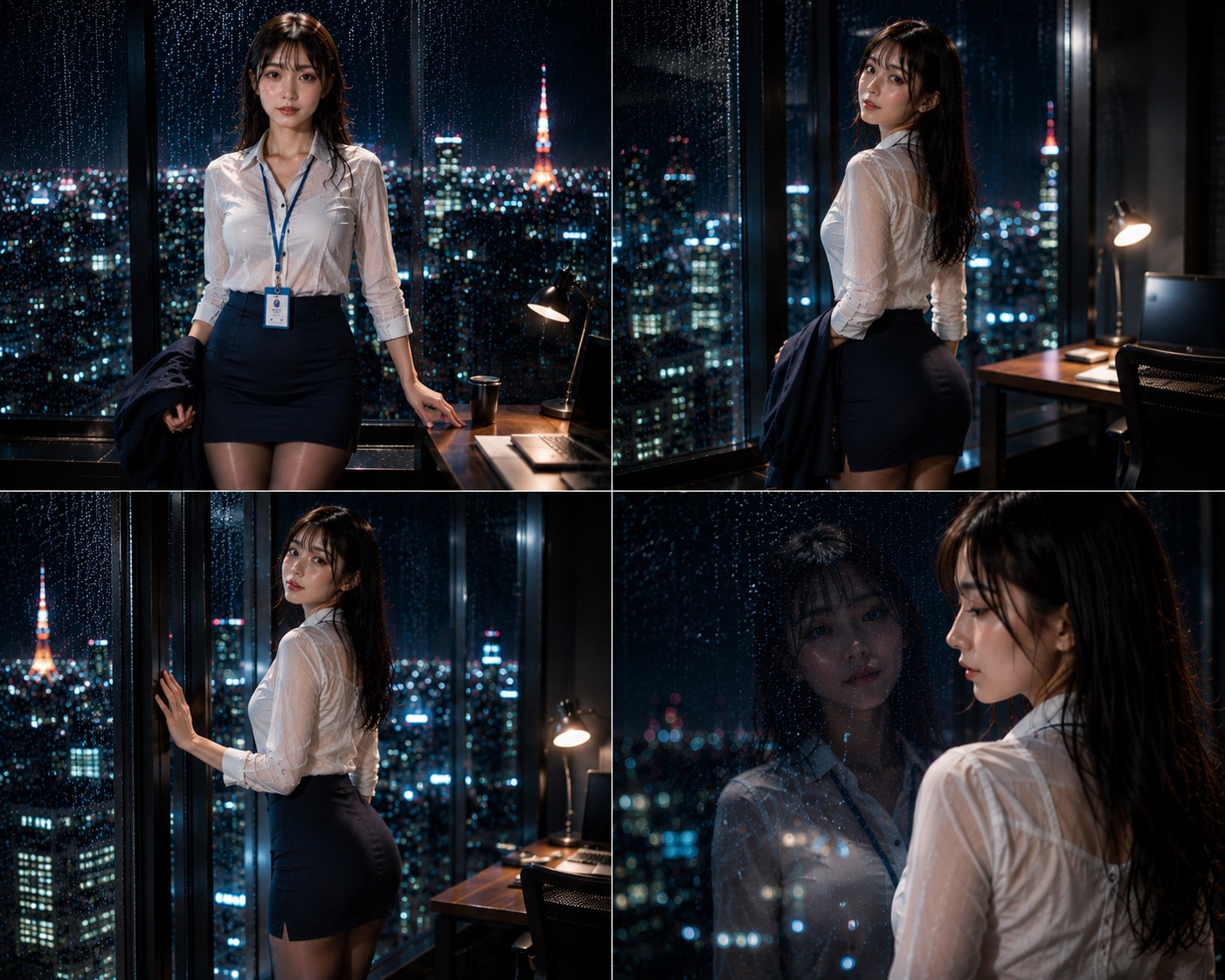 残業のあとで。雨の夜、彼女と窓辺にて
