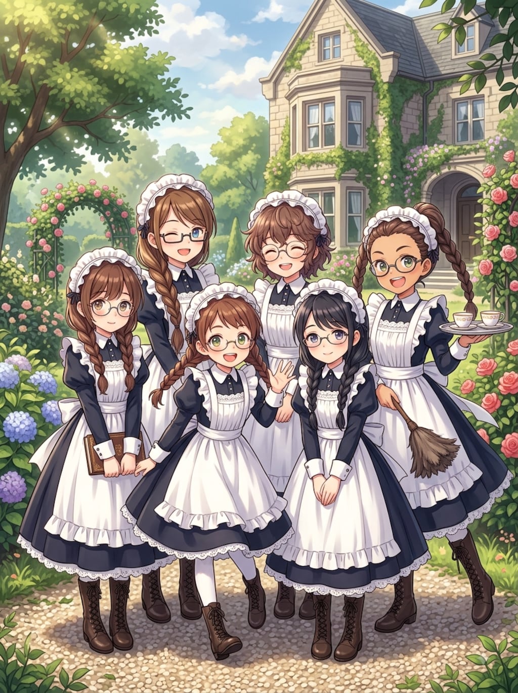 三つ編み、眼鏡、メイドさん(*'▽'*)