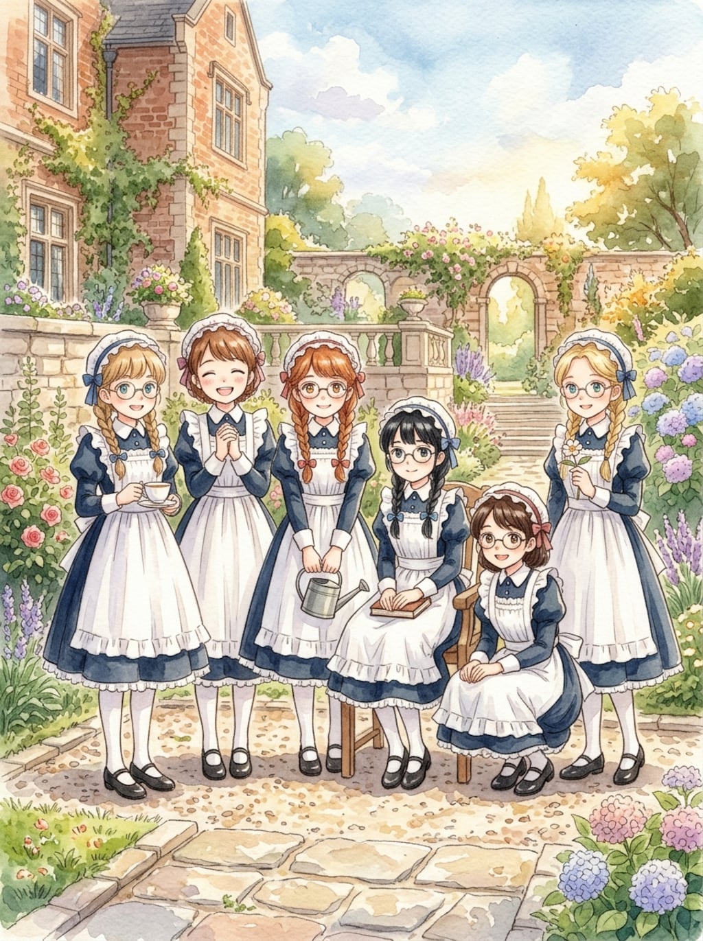 三つ編み、眼鏡、メイドさん(*'▽'*)