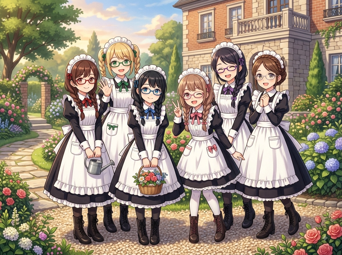 三つ編み、眼鏡、メイドさん(*'▽'*)