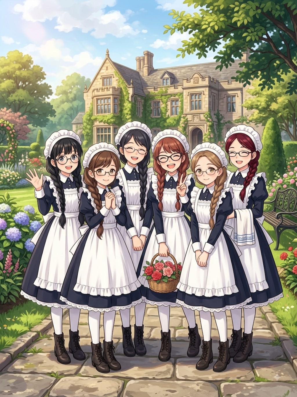 三つ編み、眼鏡、メイドさん(*'▽'*)
