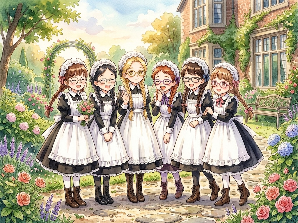 三つ編み、眼鏡、メイドさん(*'▽'*)