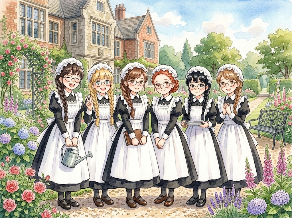 三つ編み、眼鏡、メイドさん(*'▽'*)