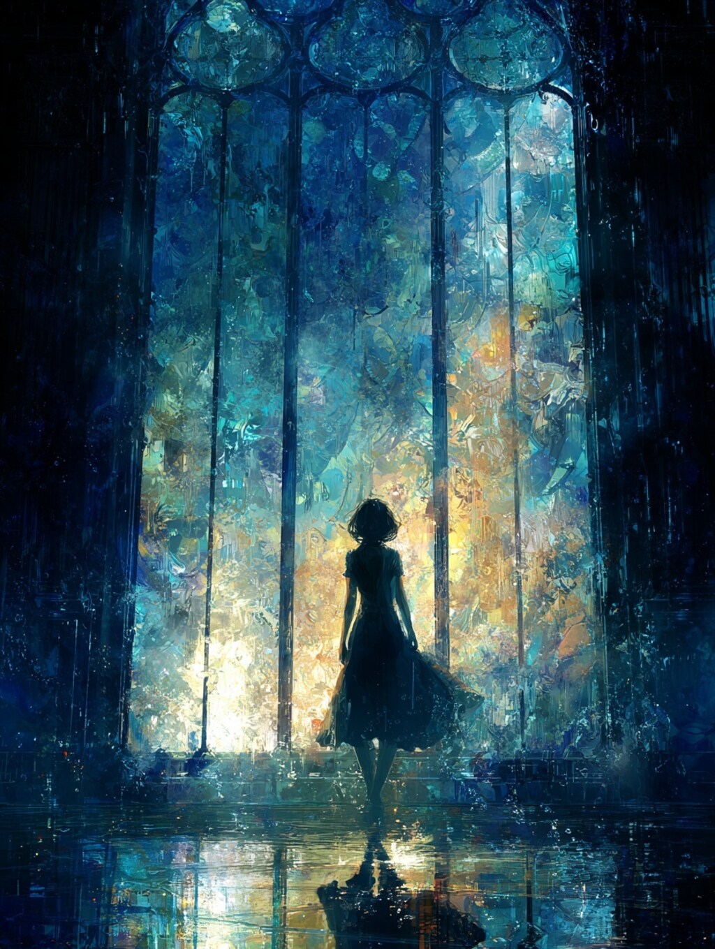 雨の中のガラス窓