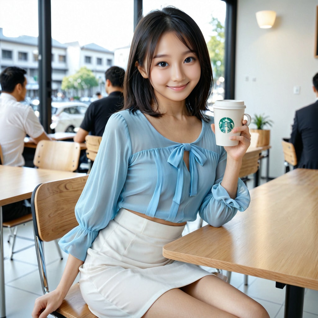 オフィスのカフェで優雅にコーヒータイム