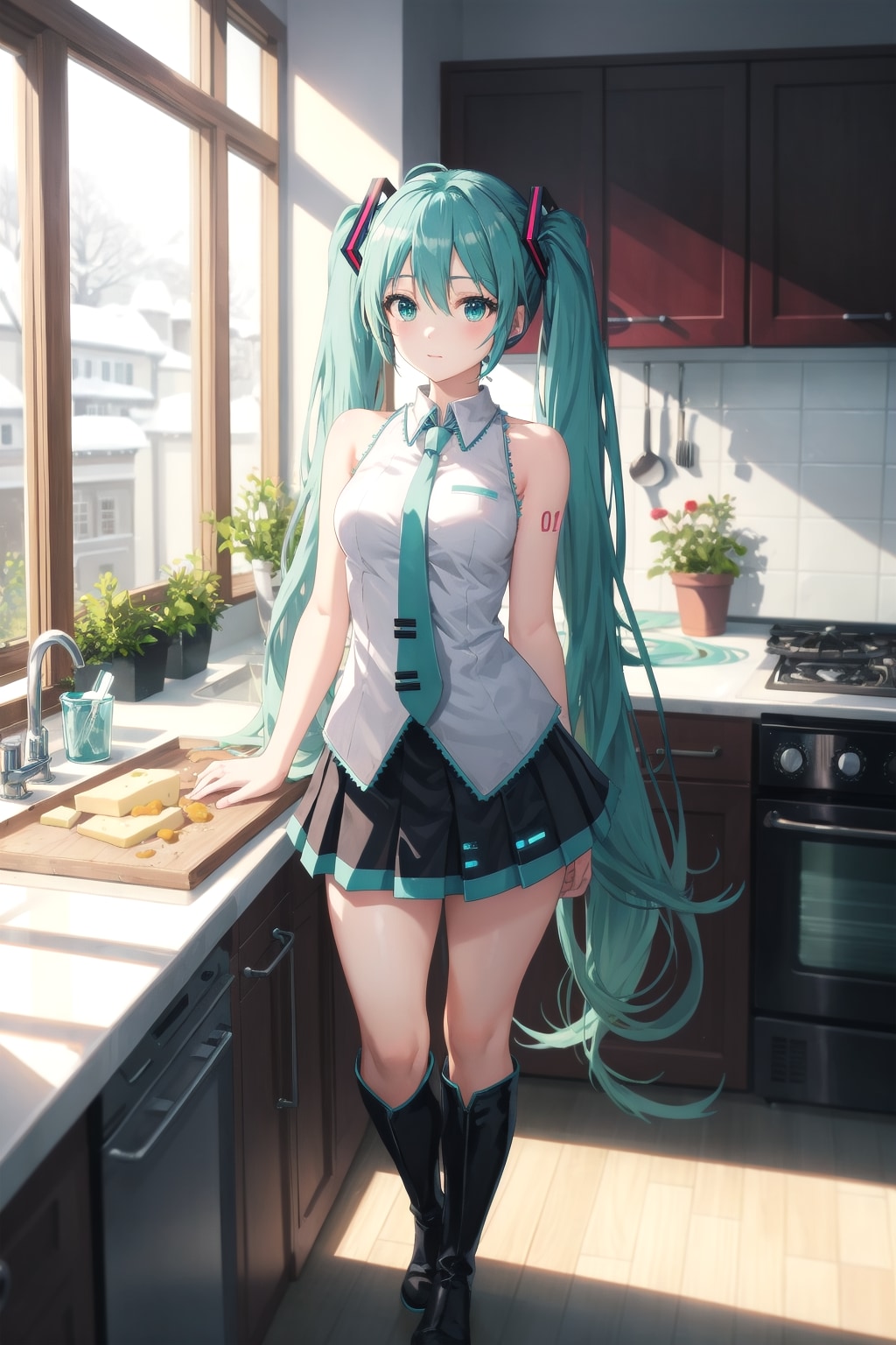 台所に立つミクさん | の人気AIイラスト・グラビア