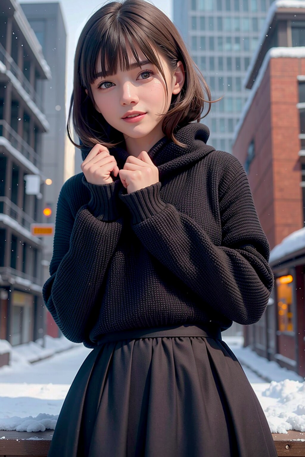 街は雪が降ってるし、今日は寒いね