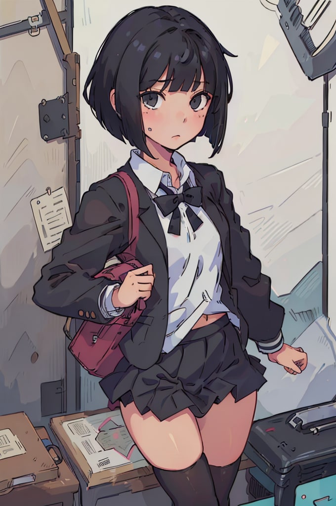ボブカットJ〇ちゃんのブレザー姿とパンチラ