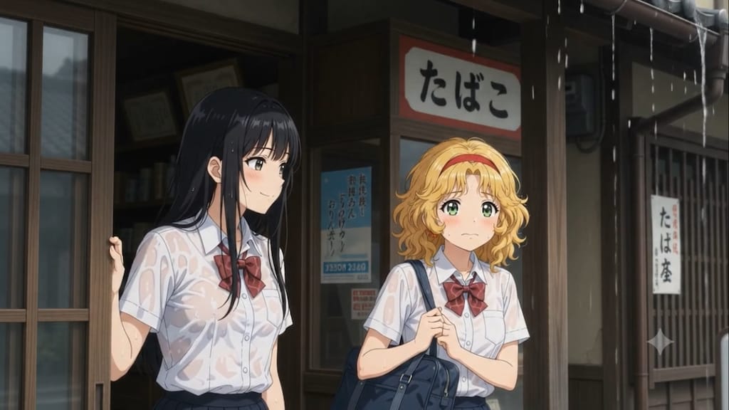 下校中の通り雨♡セーラー服2