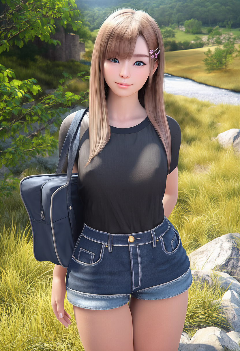 川沿いに女性