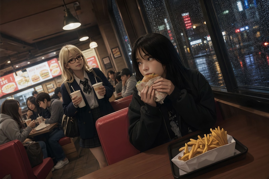 雨の夜バーガー