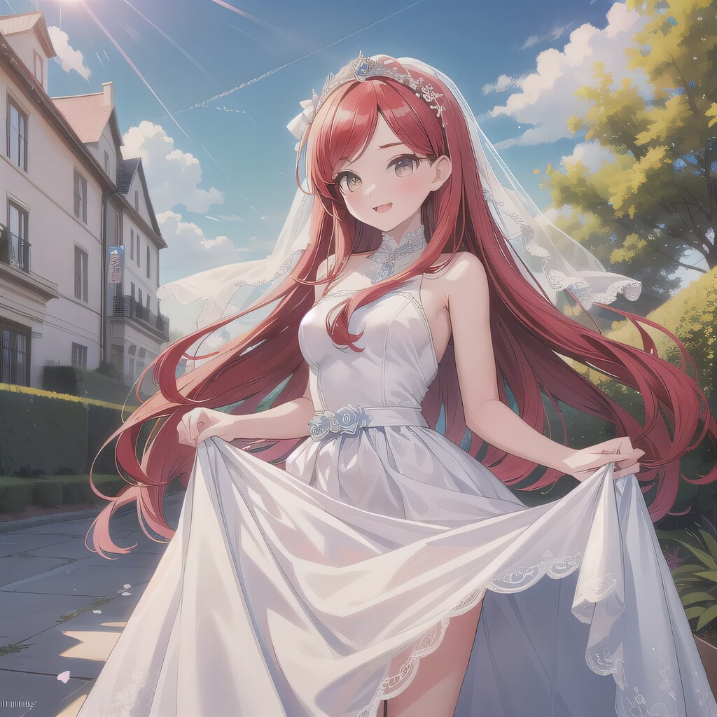 赤髪ロングでウェディングドレスの少女３