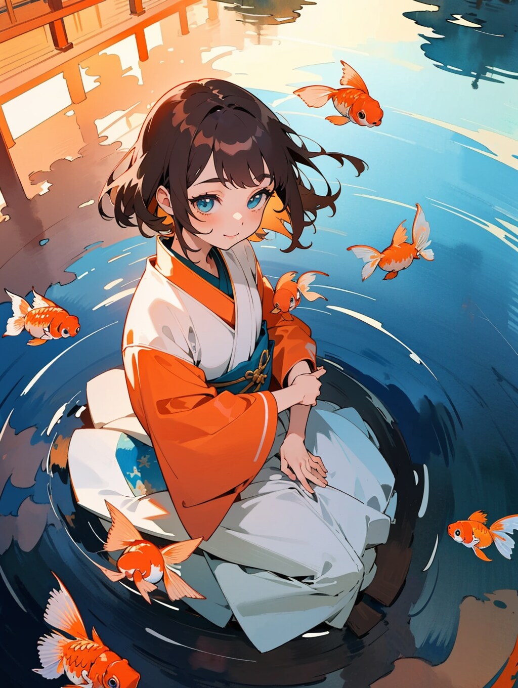 水面の金魚