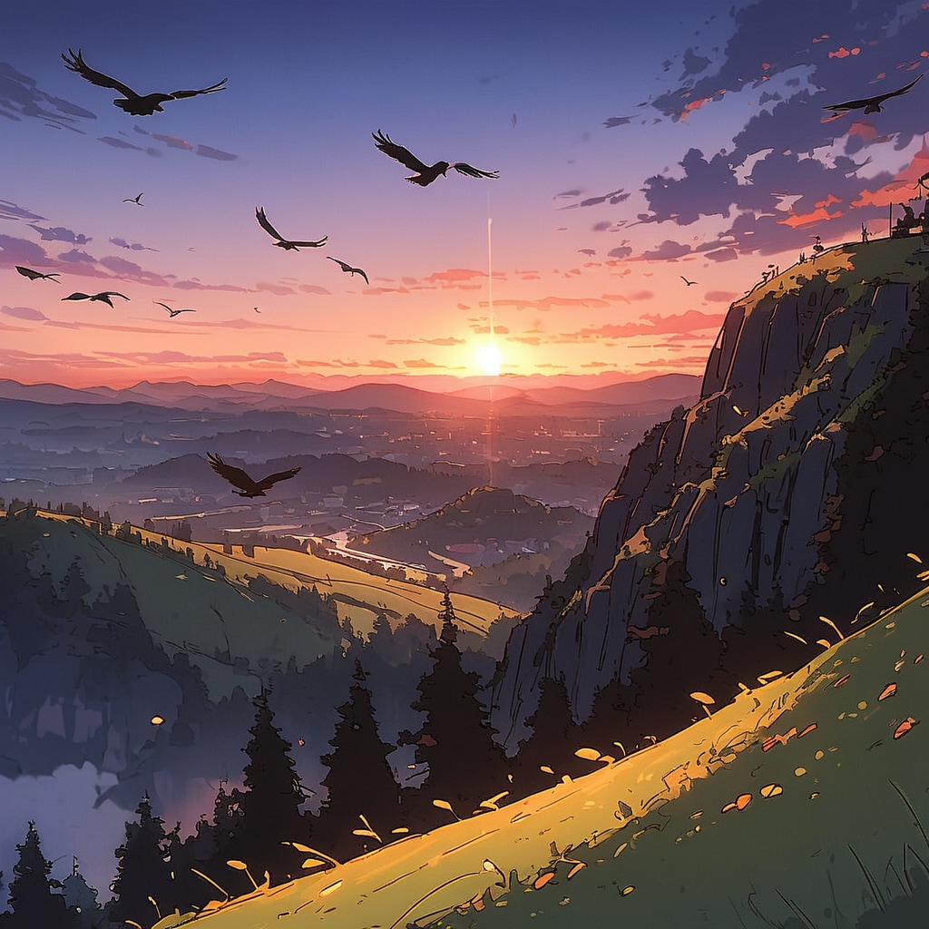 秋は夕暮れ。 夕日のさして山の端いと近うなりたるに、