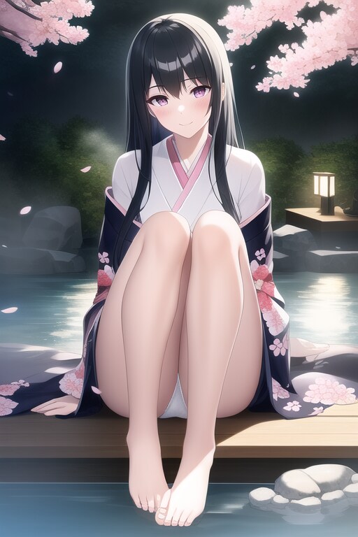 春の温泉で