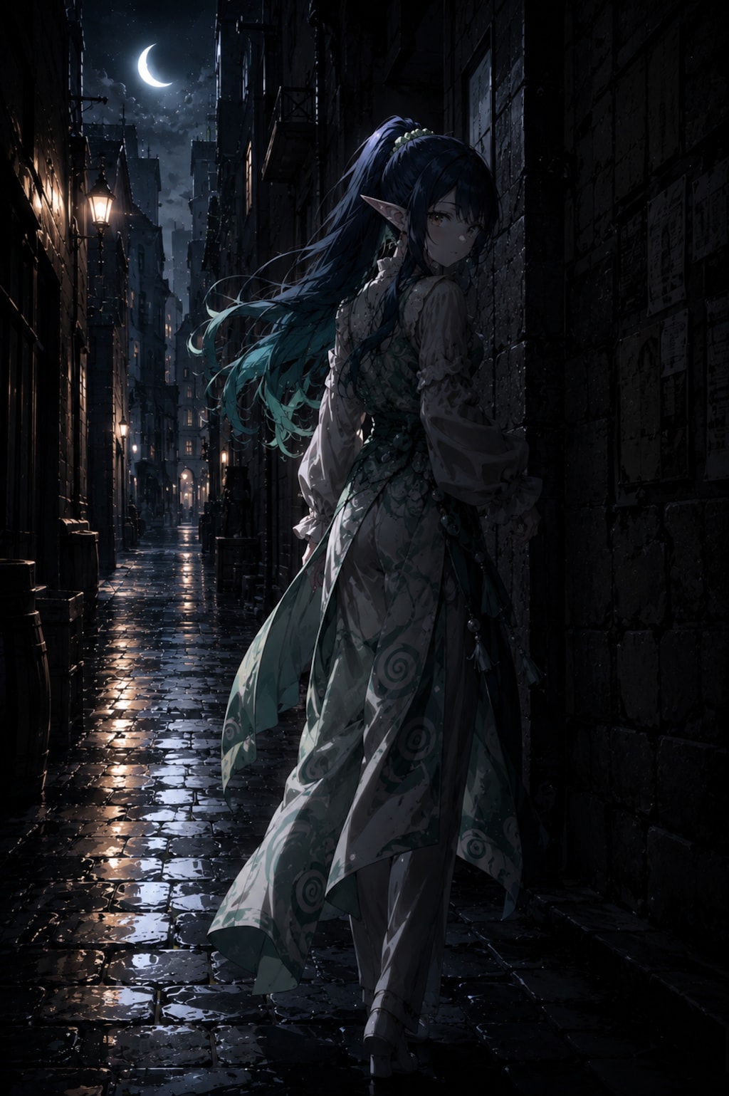 夜に紛れて。