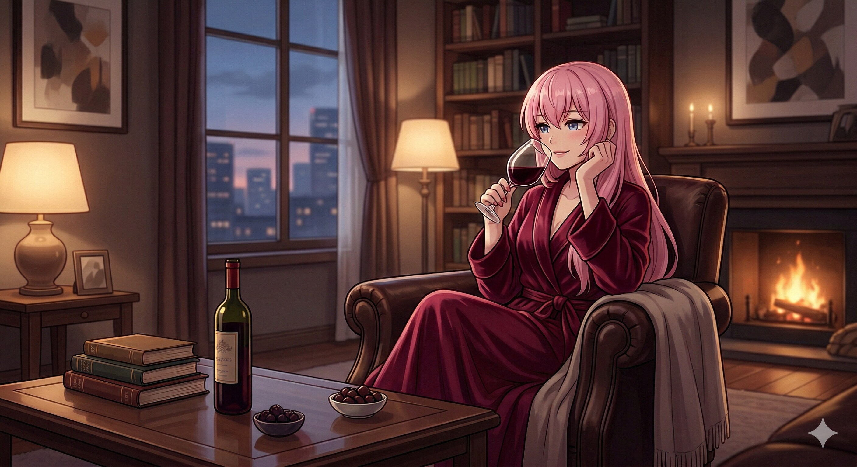 お風呂あがりに赤ワインを楽しむルカさん🍷