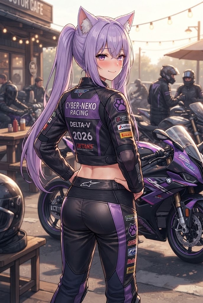 バイク乗りのたまり場のライダースーツのシス | の人気AIイラスト・グラビア