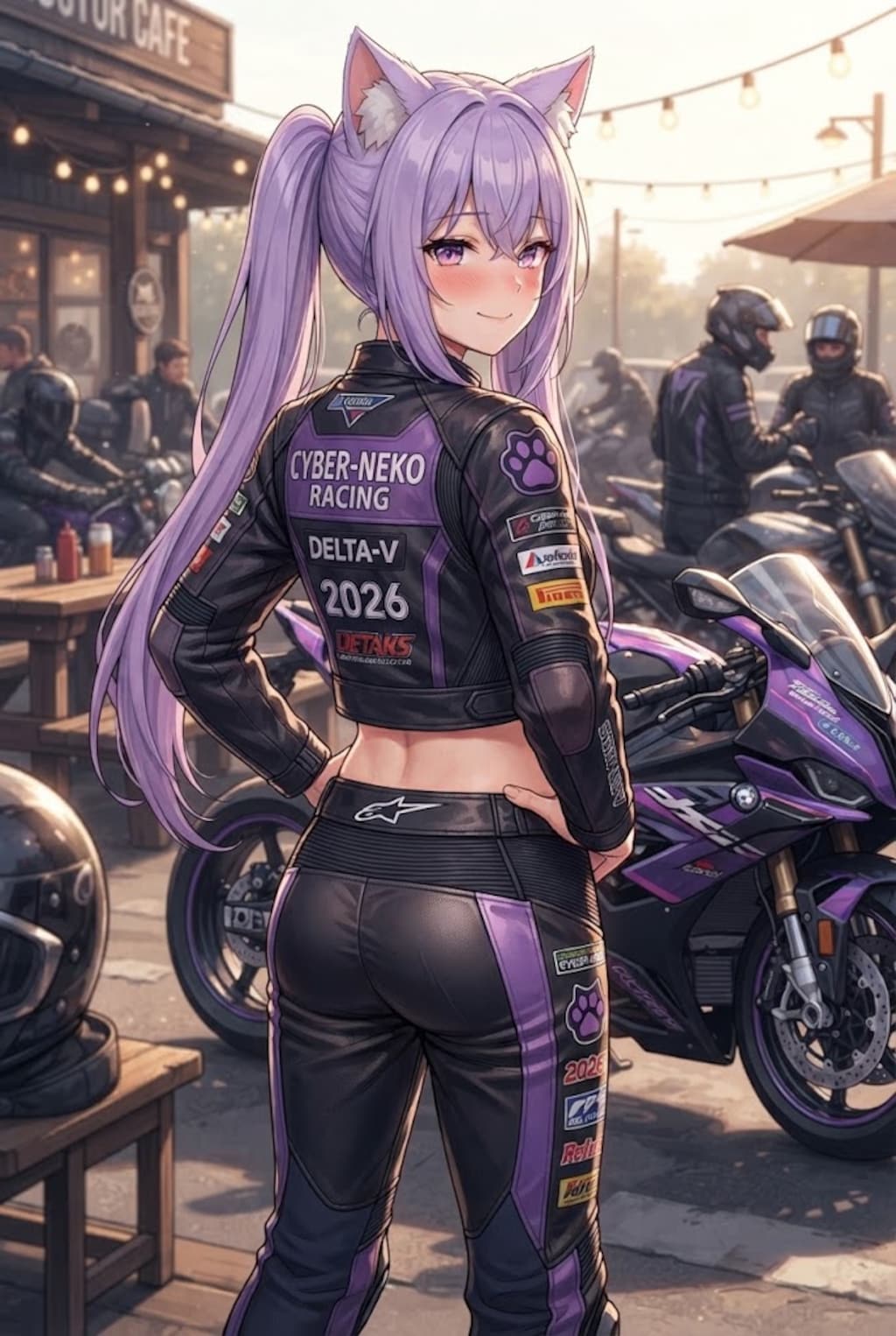 バイク乗りのたまり場のライダースーツのシス