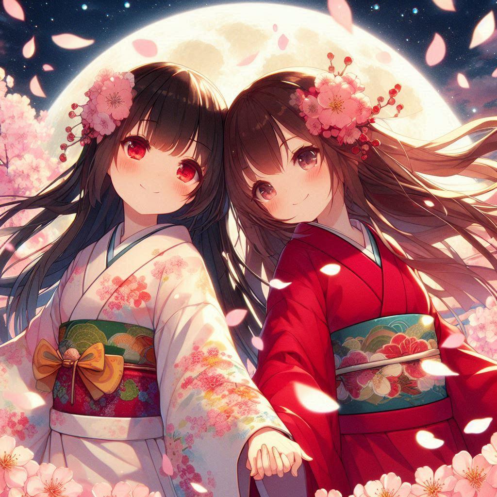 双子と満月 | の人気AIイラスト・グラビア