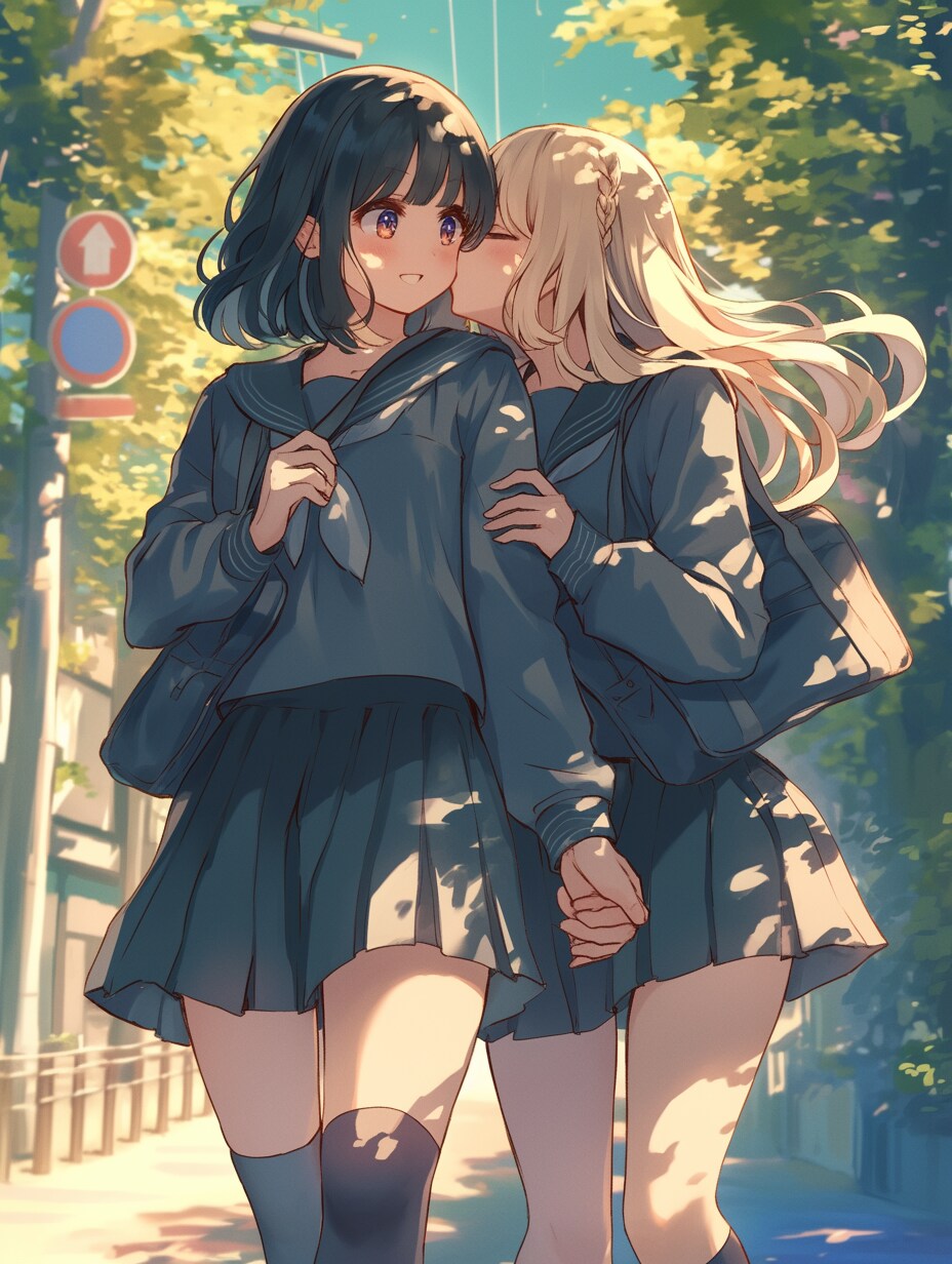キスしたい二人のJK08 | chichi-pui（ちちぷい）AIイラスト専用の投稿＆生成サイト