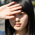 太陽の光を手で遮る女性：まぶしい… 7枚目