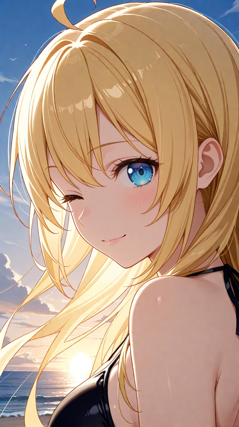 海辺で…
