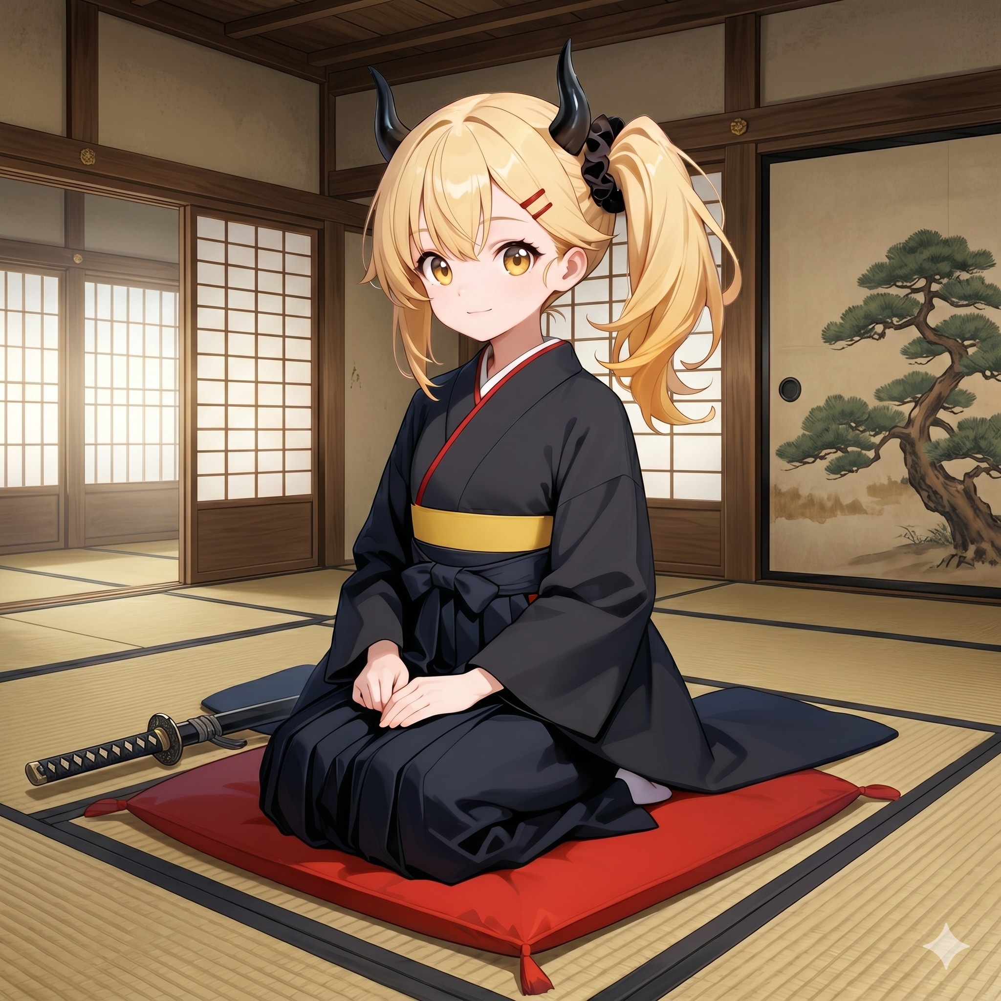 正座する女鬼高生さん
