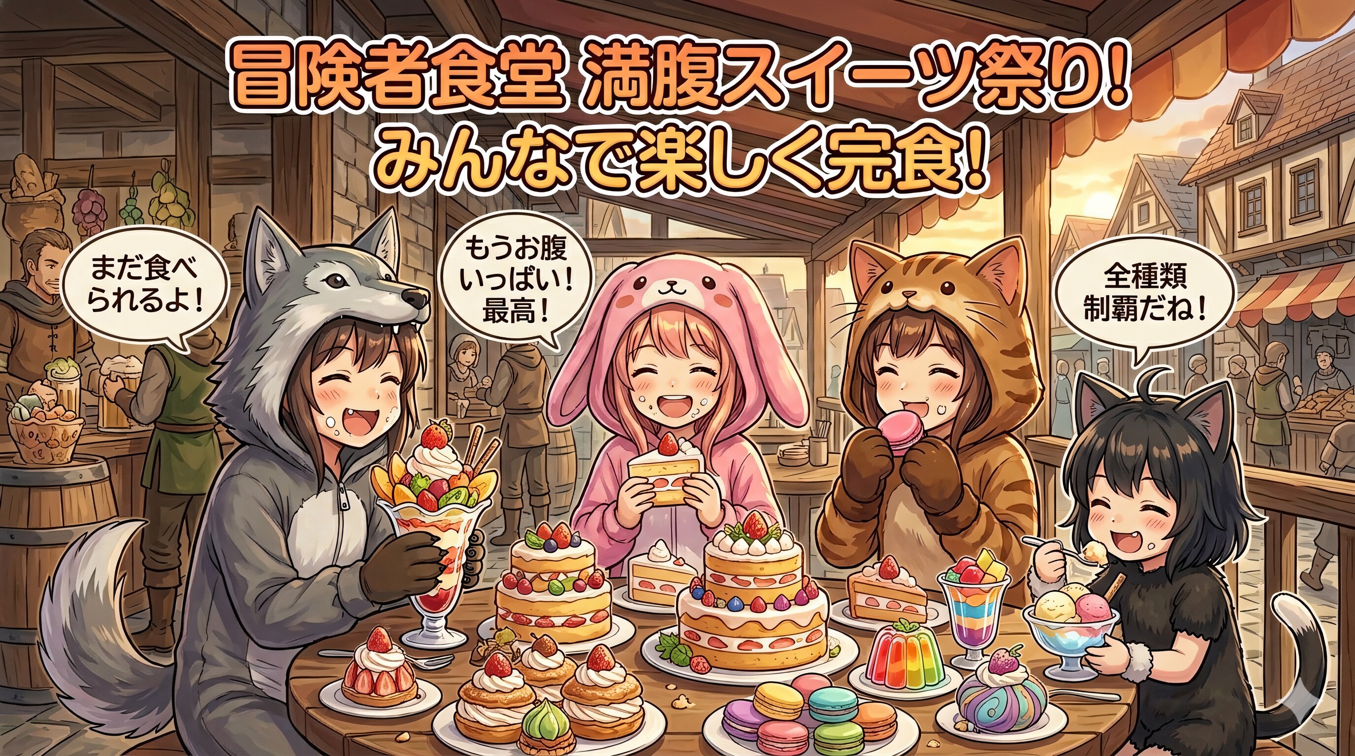 【All0415b】無事に猫を保護出来たので、今日はみんなでスイーツを食べに行くことにした（モデル: NanoBanana2） | の人気AIイラスト・グラビア