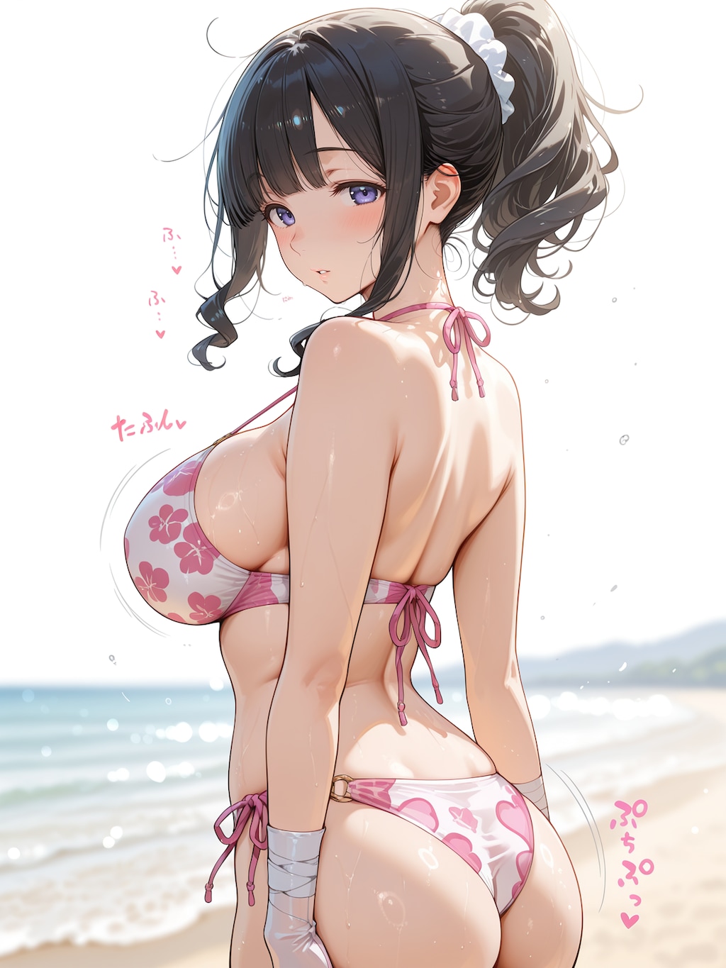 濡れた砂に輝くピンク