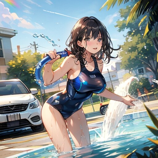 毎週日曜日の朝6時からは、スクール水着洗車の日。