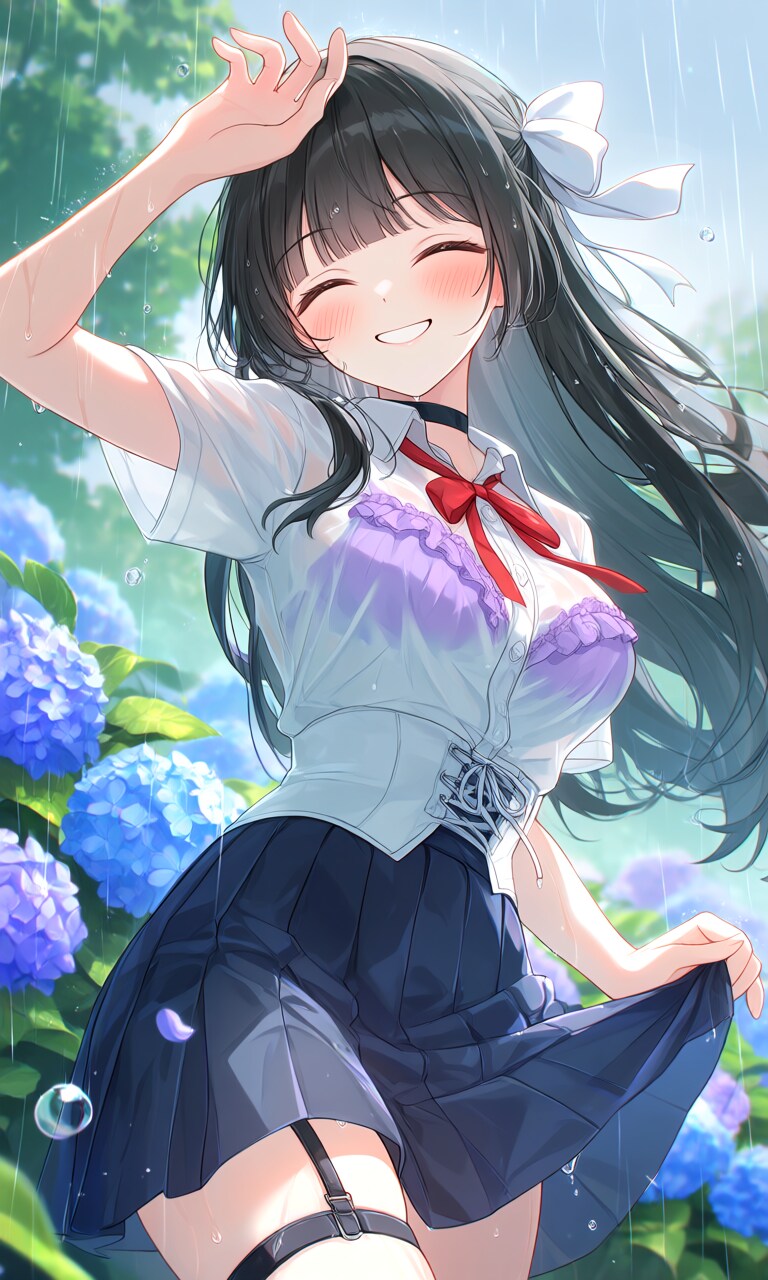 雨と紫陽花と少女