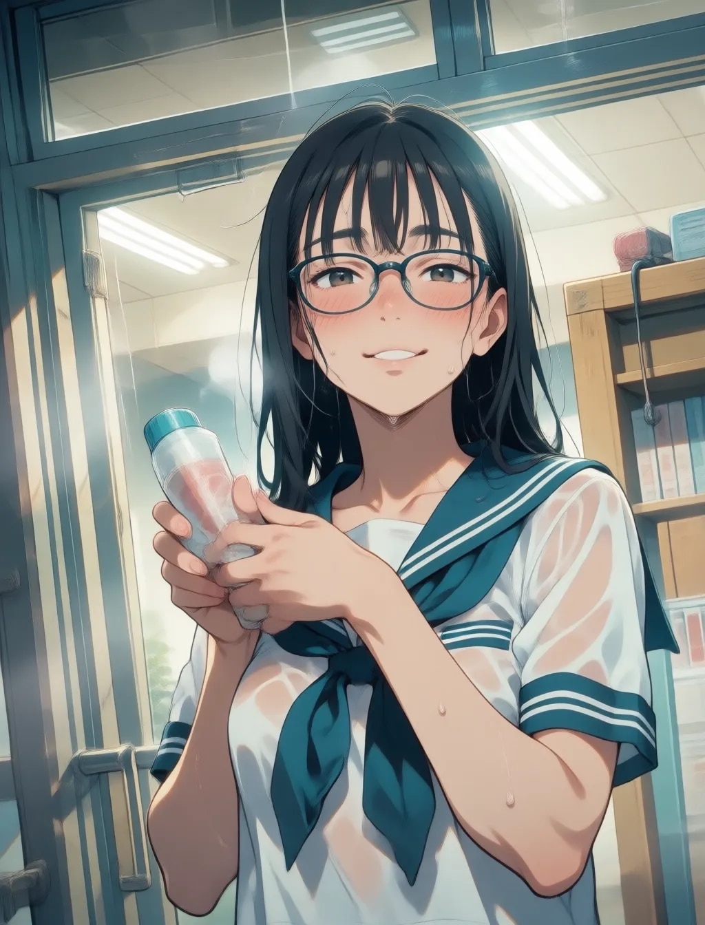 濡れた眼鏡っ子