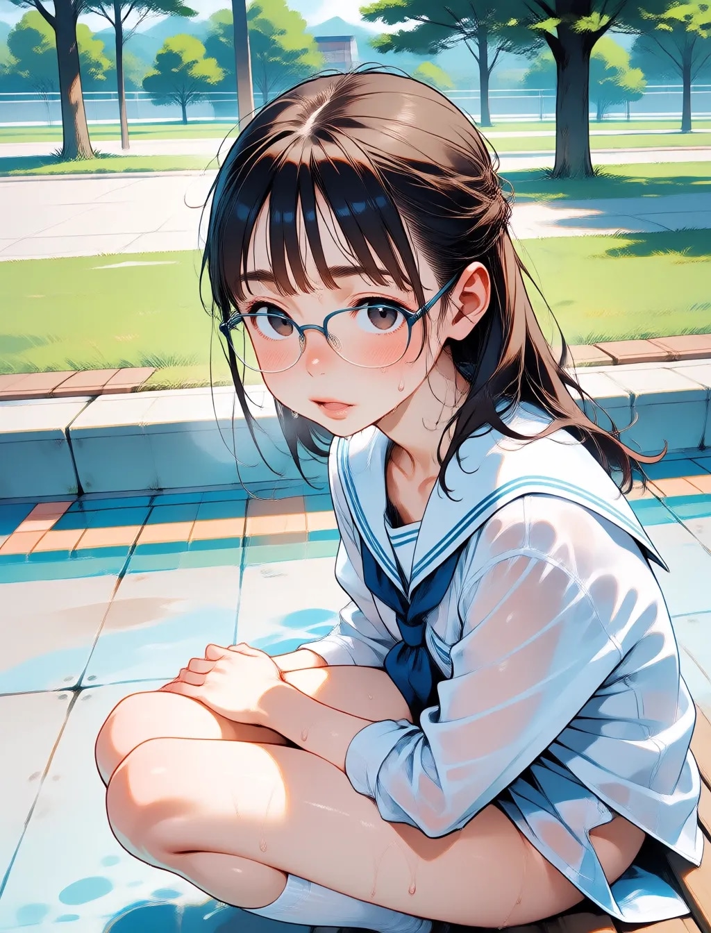濡れた眼鏡っ子